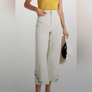 Anthropologie Maeve Hallee Embroidered Wide leg high waisted Pants, size 4
